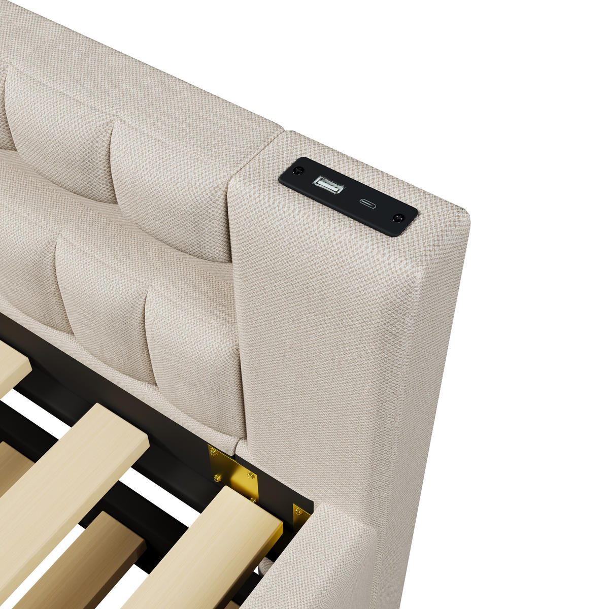 TAGEBETT 90x200cm Beige LED-Licht Ausziehbett USB Leinen - Beige, Holz (90/200cm) - FLIEKS