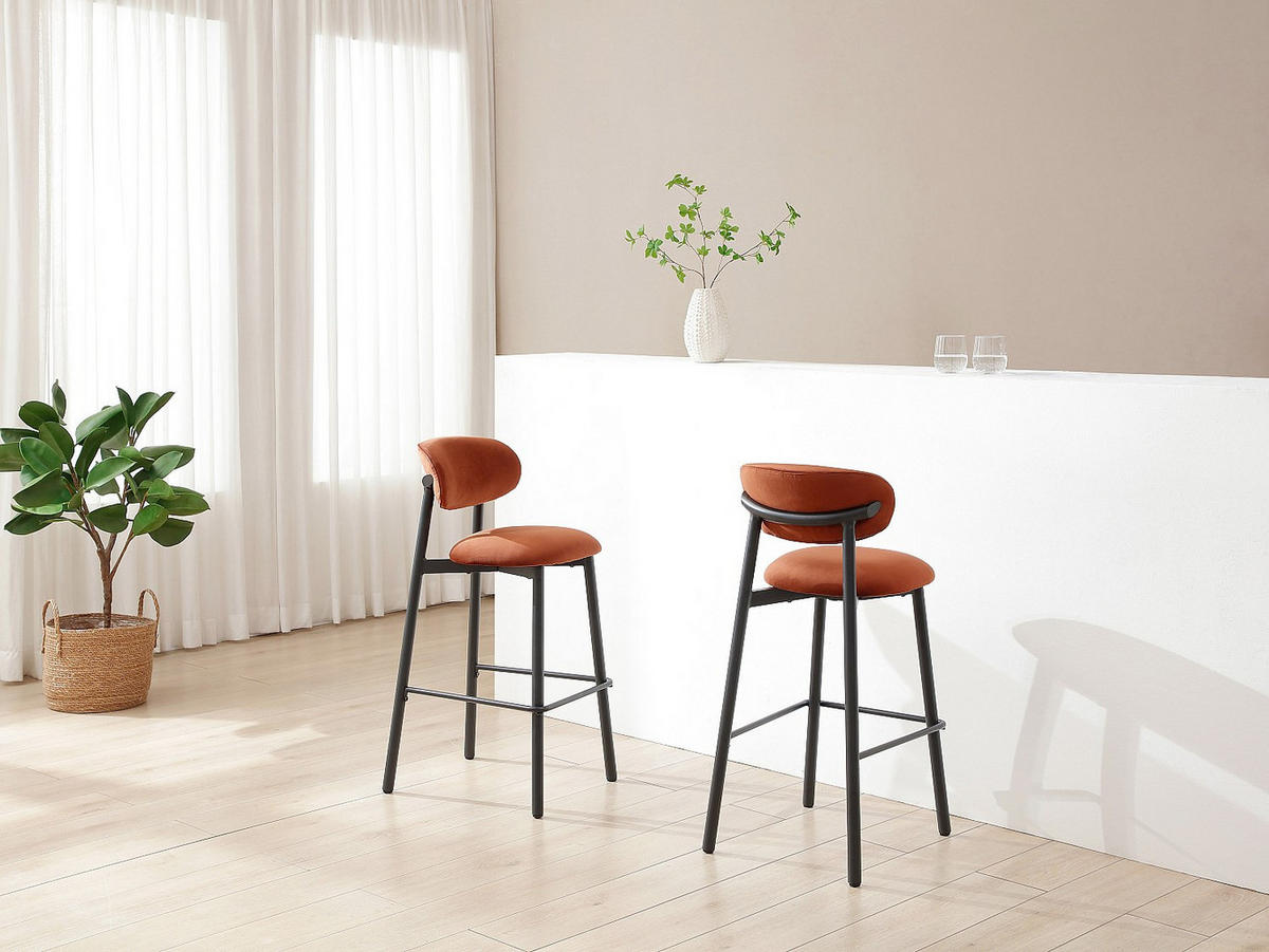 BARHOCKER 2er Set aus Samt & Metall – Terrakotta – LAKABI - Braun, Textil (44/101/49.5cm) - Vente-Unique