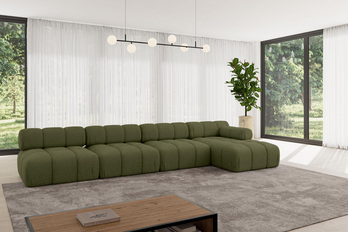 ECKSOFA modulares Sofa Razon-L3 - 380x160x70 cm Grün Bouclé - Grün, Holzwerkstoff/Textil (380/160cm) - ALTDECOR