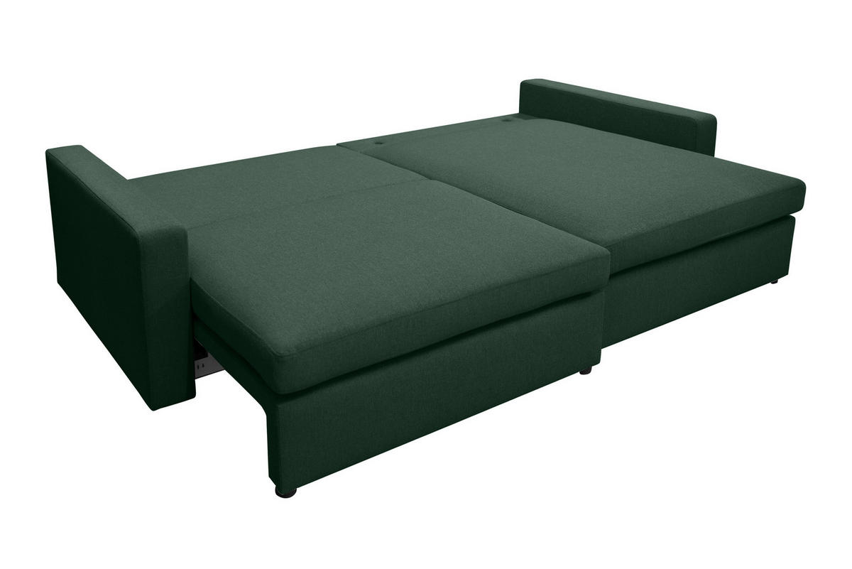 ECKSOFA Mit Schlaffunktion Und Bettzeugablage LUBEKA Stoff Faro Grün Rechts - Grün, Holz (224/147cm) - Kaiser Möbel