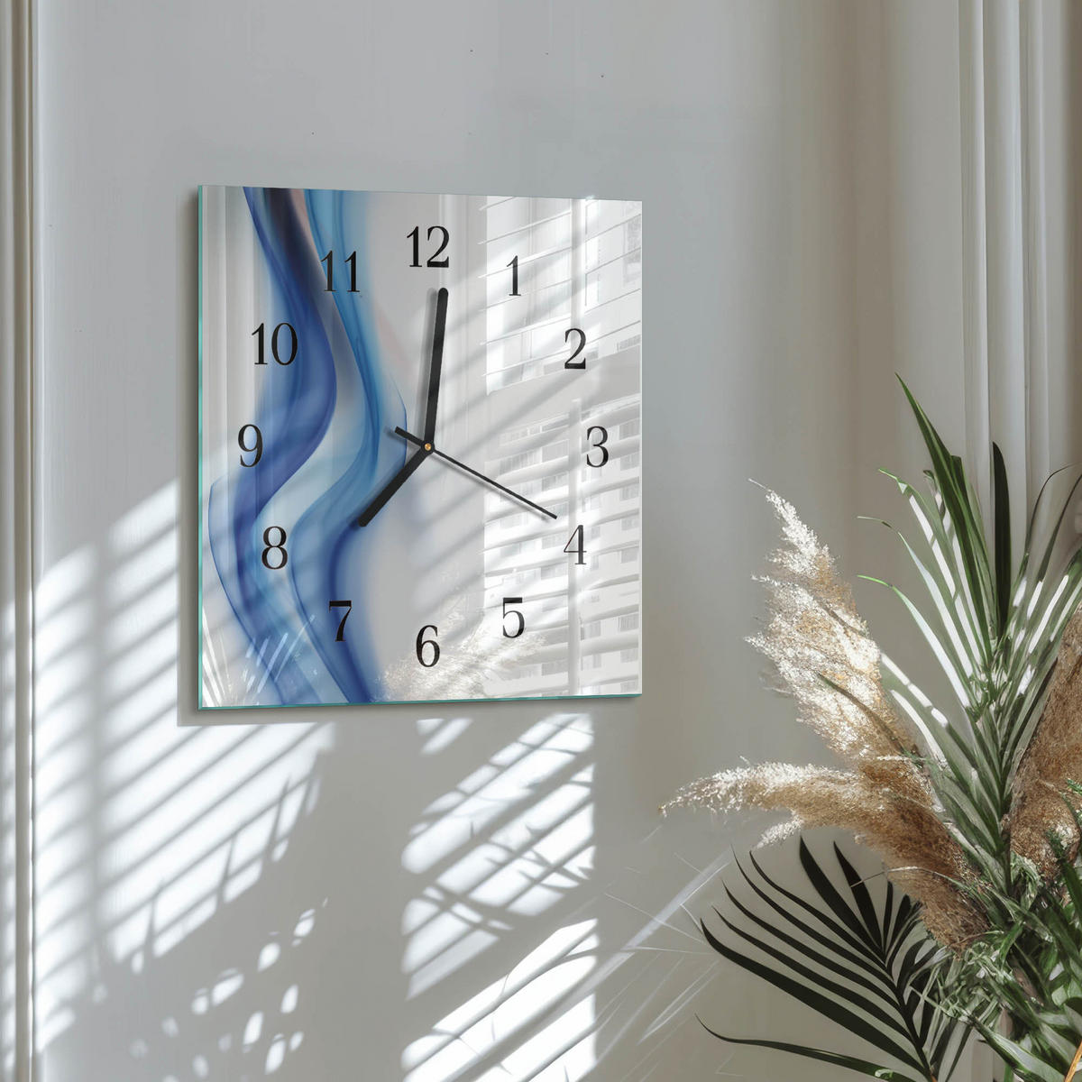 WANDUHR 30x30 cm - Abstrakter Rauch - Blau, Glas (30/30/0.4cm) - TULUP