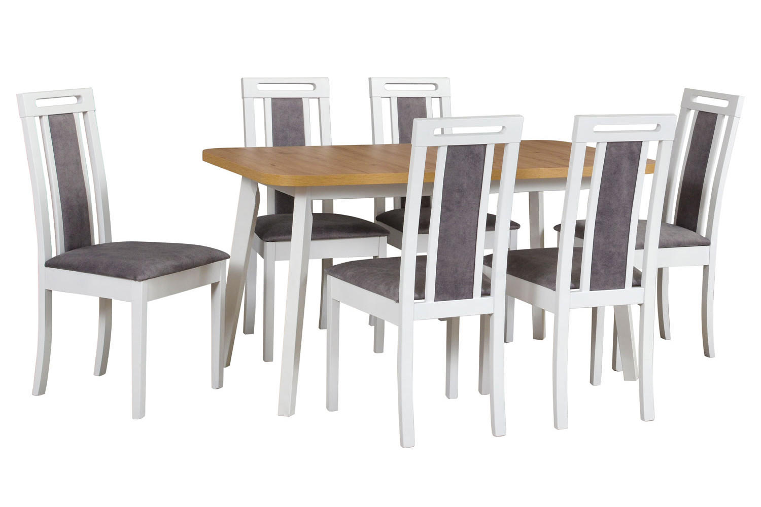 ESSZIMMER-SET Roma weiß / Artisan Eiche / grau 7-teilig - Weiß, Holzwerkstoff (140/75/80cm) - Feldmann-Wohnen