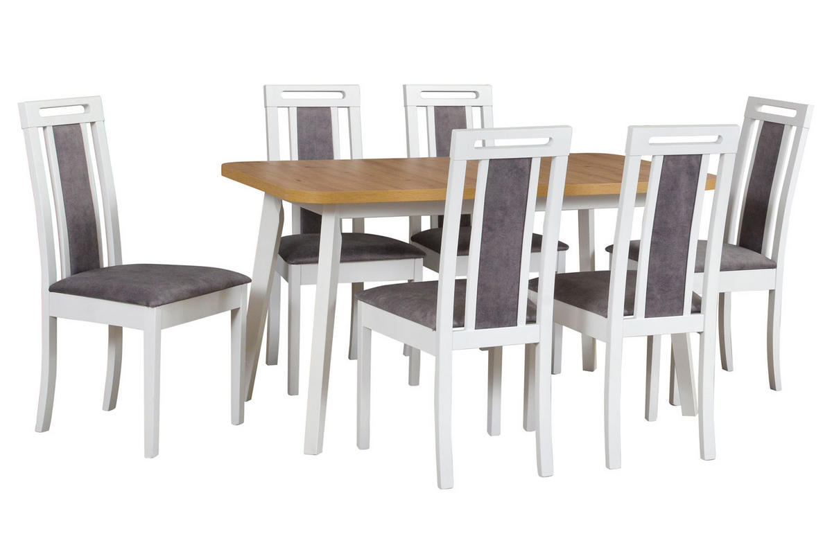 ESSZIMMER-SET Roma weiß / Artisan Eiche / grau 7-teilig - Weiß, Holzwerkstoff (140/75/80cm) - Feldmann-Wohnen