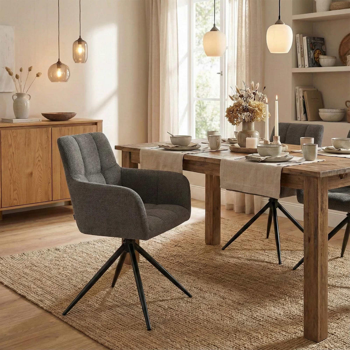 ARMLEHNENSTUHL Stoff Dunkelgrau - Dunkelgrau/Schwarz, Textil/Metall (59/87/59cm) - CLP