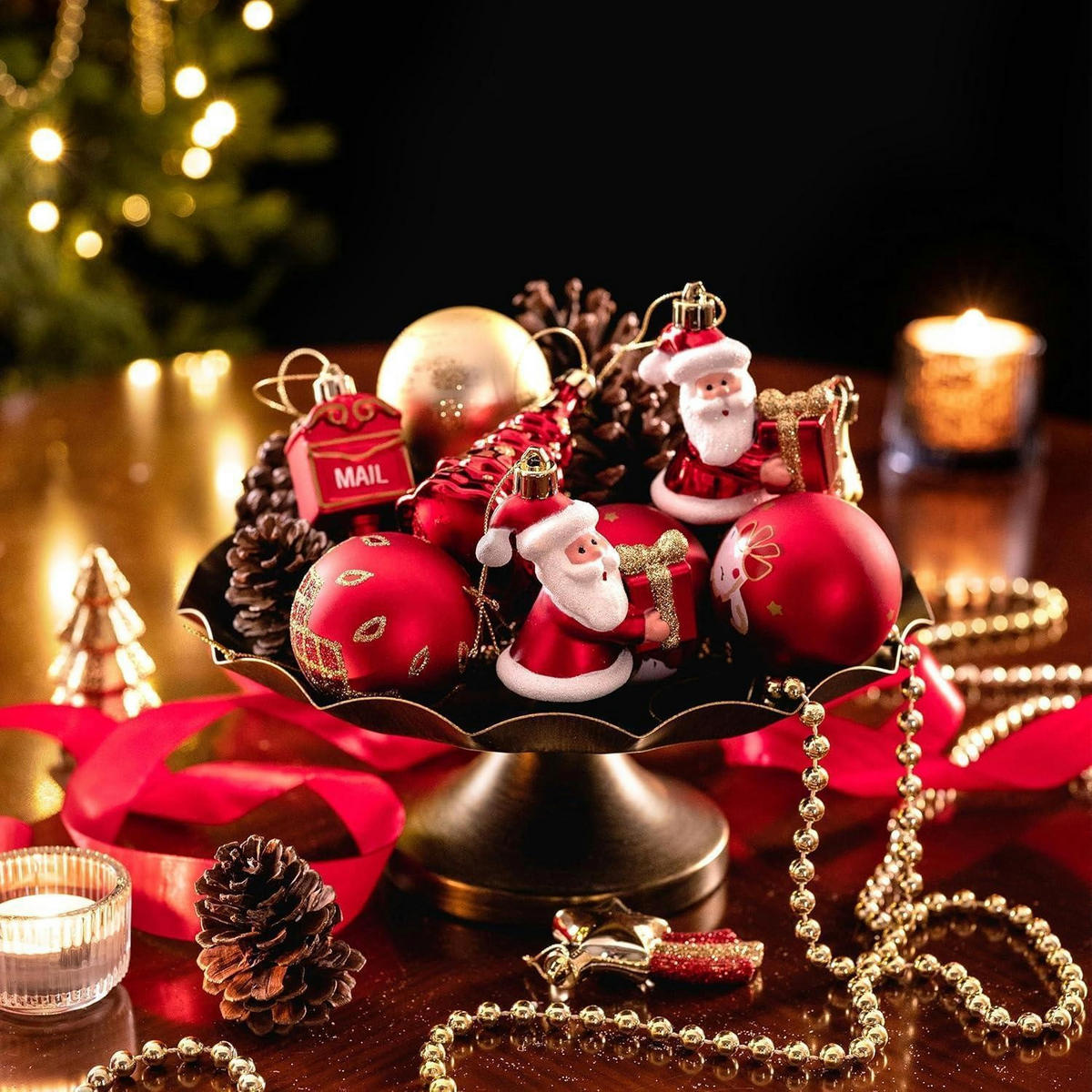 WEIHNACHTSKUGELN 40-teiliges Set Rot Gold - Multicolor, Kunststoff (8/8/8cm)