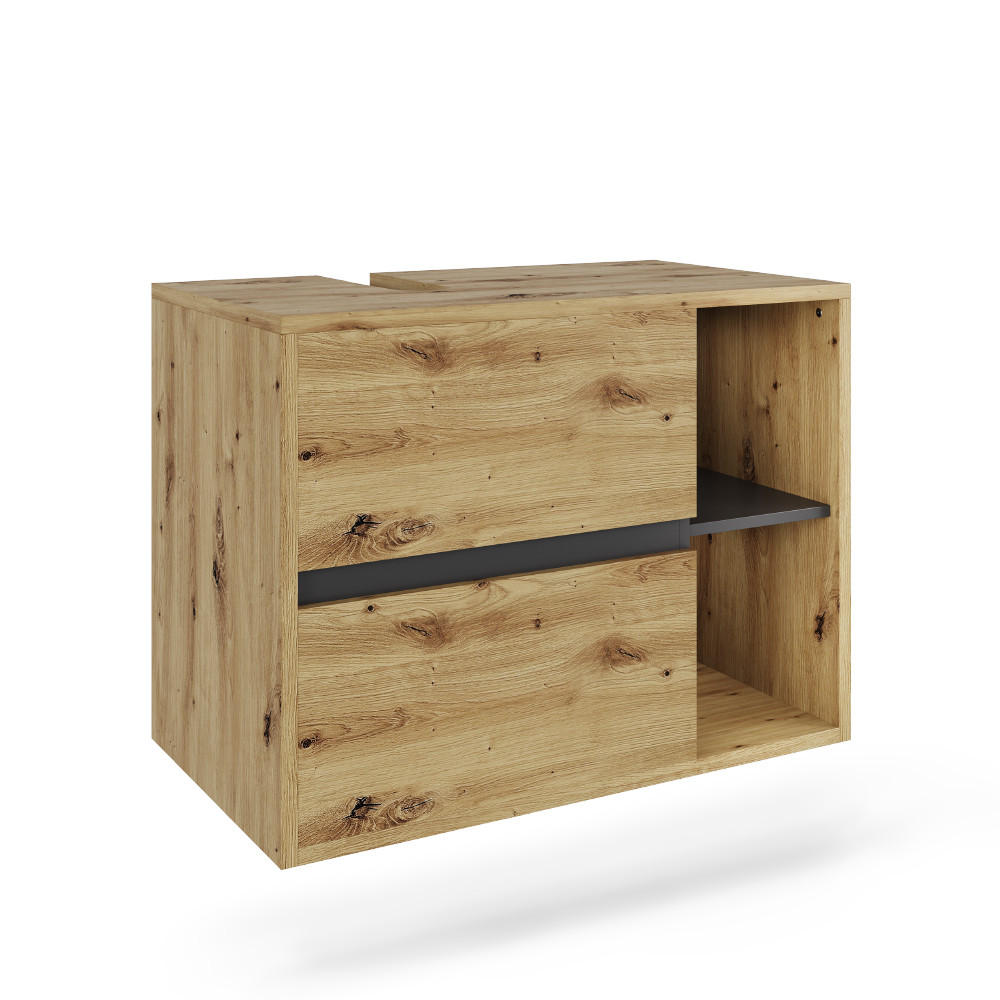 WASCHBECKENUNTERSCHRANK Viola Artisan/Grau 80 x 60 cm mit 2 Schubladen - Hellgrau/Grau, Holzwerkstoff (80/60/46cm) - Vicco