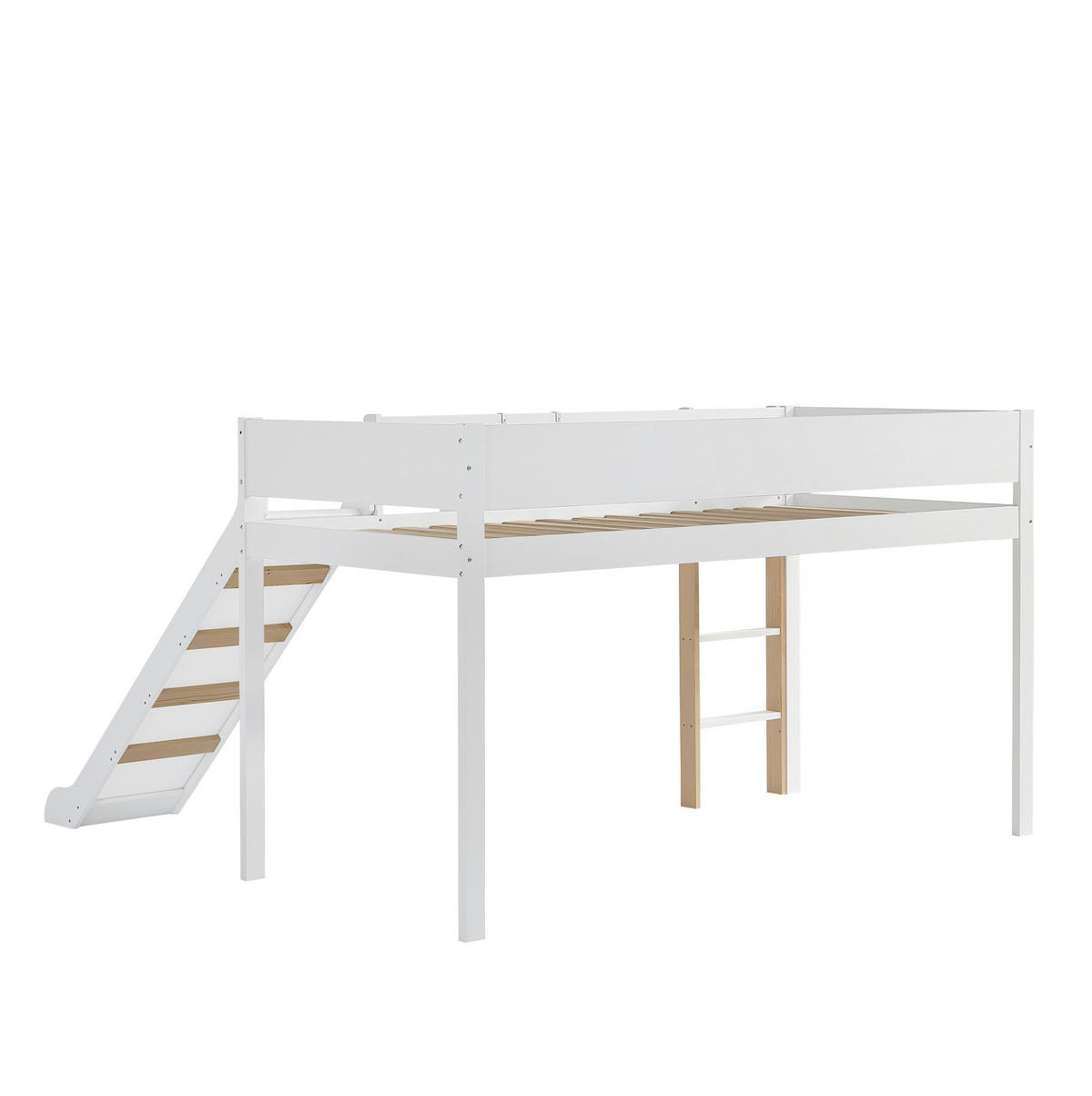 HOCHBETT mit Rutsche, dreistufiger Leiter, 90/200 cm, Weiß/Natur - Weiß, Holz (90/200cm) - MIVRAY