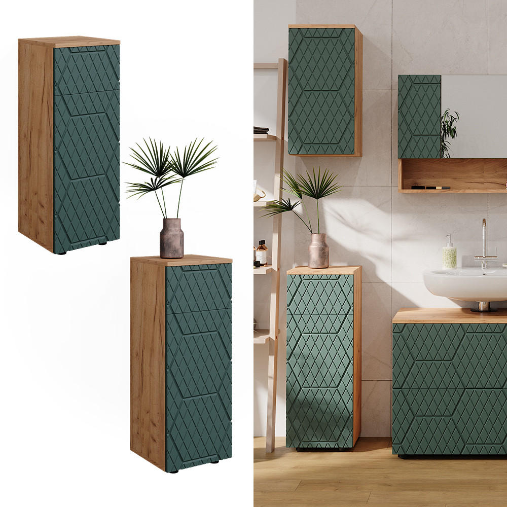 MIDISCHRANK Irma Goldkraft Eiche 30 x 81 cm mit 1 Schublade 2 Fächer Badezimmer - Grün, Holzwerkstoff (30/81/30cm) - Vicco