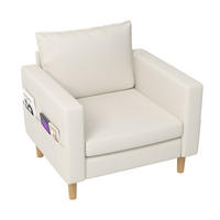 SESSEL Chenille Beige mit Seitentasche - Beige, Holz/Holzwerkstoff (71/82/68cm) - WISHDOR