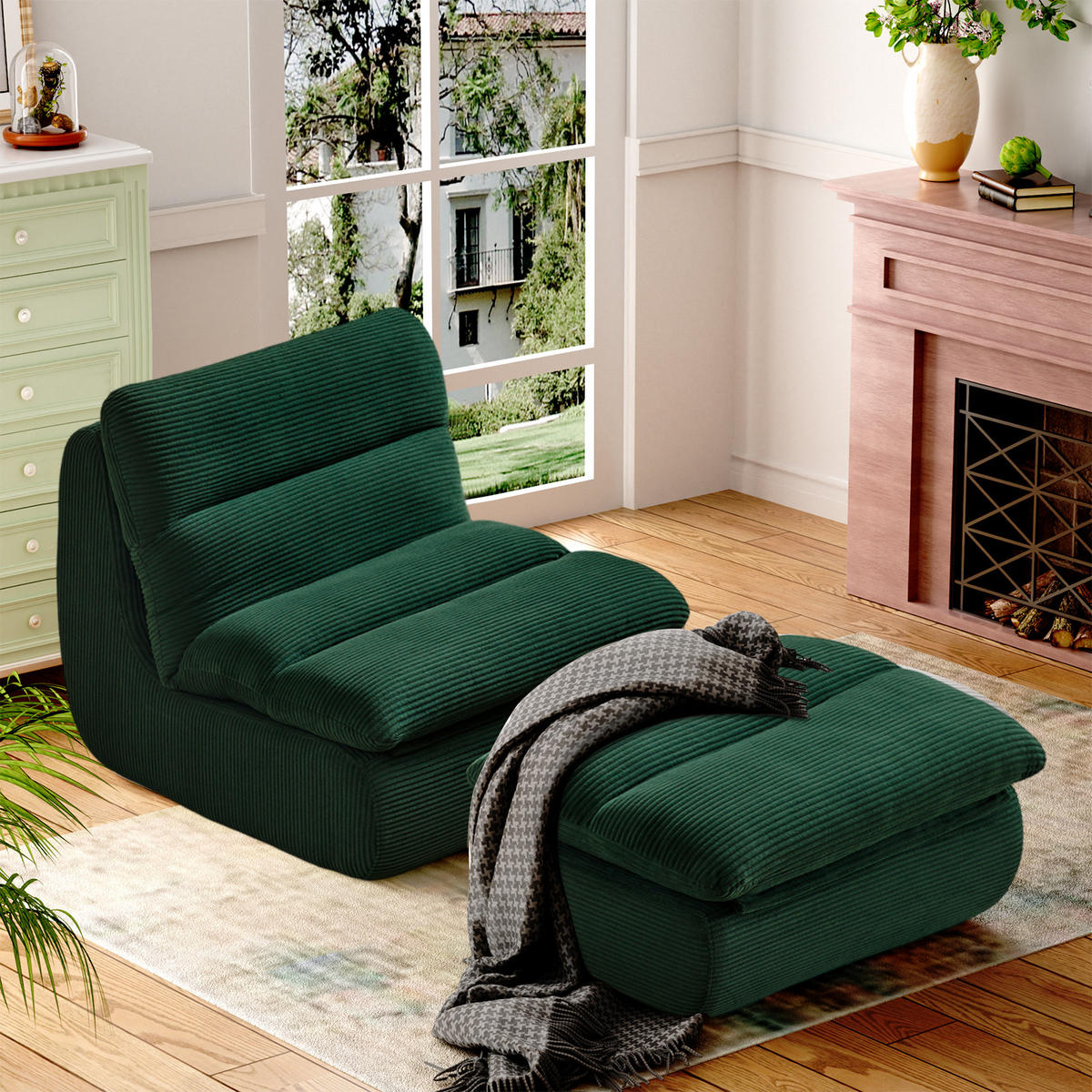 LIEGESESSEL 81/101/75 cm Grün mit Fußhocker Ergonomische Unterstützung für Wohnzimmer - Grün, Textil (101/75/81cm) - OKWISH