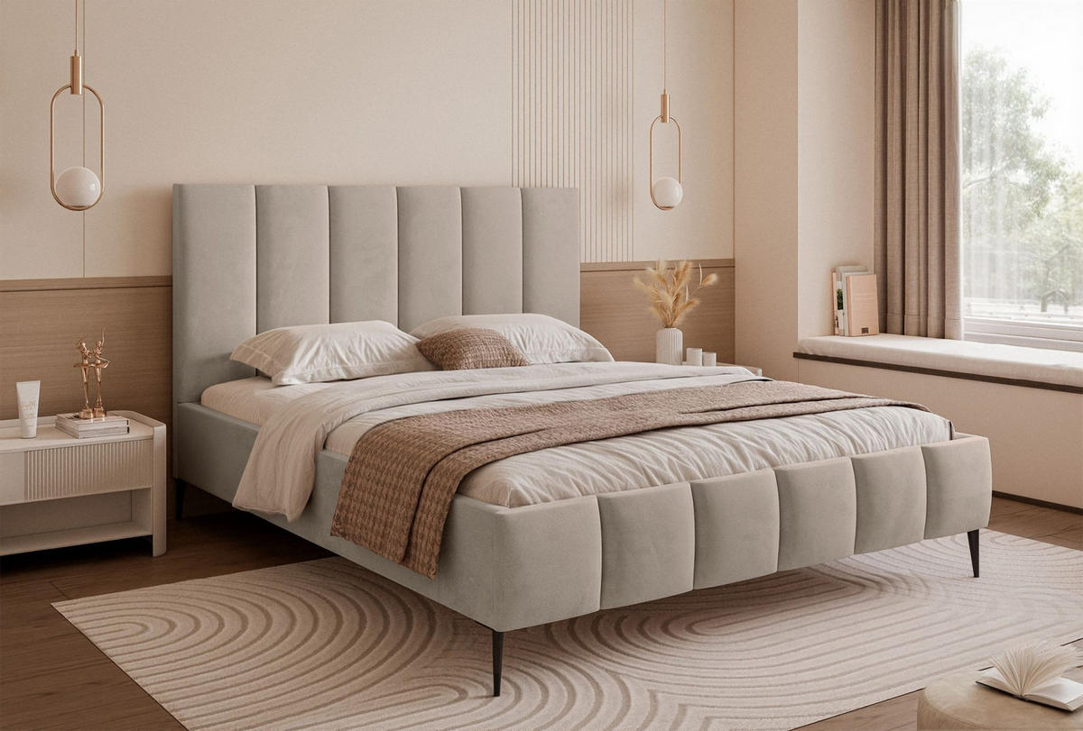 POLSTERBETT Sarafino Graubeige Samt 140x200 cm - Taupe/Schwarz, Textil/Metall (140/200cm) - Selsey