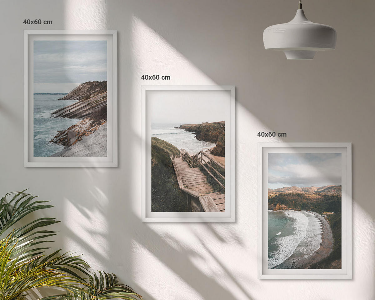 BILDER SET 3er Set - 40x60 cm Weißer Rahmen - Klippenblicke, Strandlandschaften - Weiß, Kunststoff (40/60cm) - TULUP