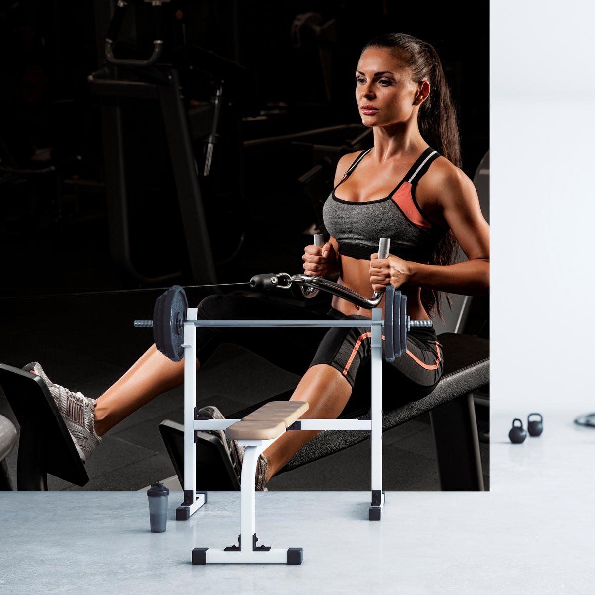 FOTOTAPETE Fitnessfrau Training Gym Modern Sport 200x140 - Beige/Schwarz, Papier (200/140cm) - Muralo