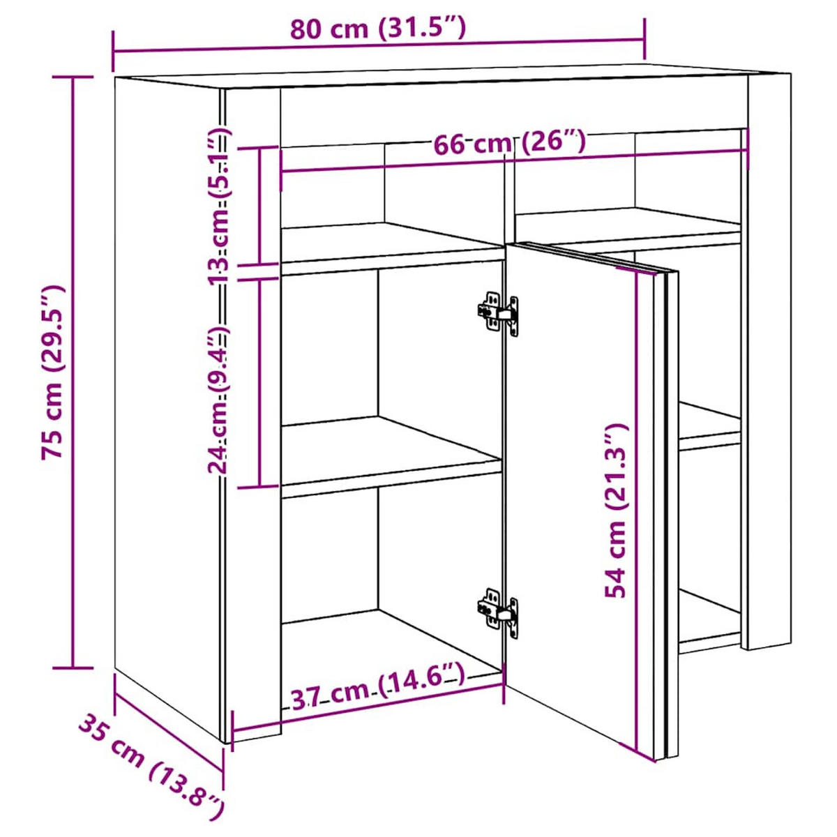 SIDEBOARD mit LED-Licht 80/35/75 cm aus Holzwerkstoff Betongrau - Hellgrau, Holz (80/75/35cm) - vidaXL