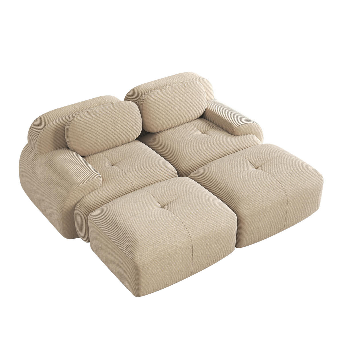 SOFA modular 2-Sitzer Cord Beige - Beige, Kunststoff (178/75/208cm) - Meubliv