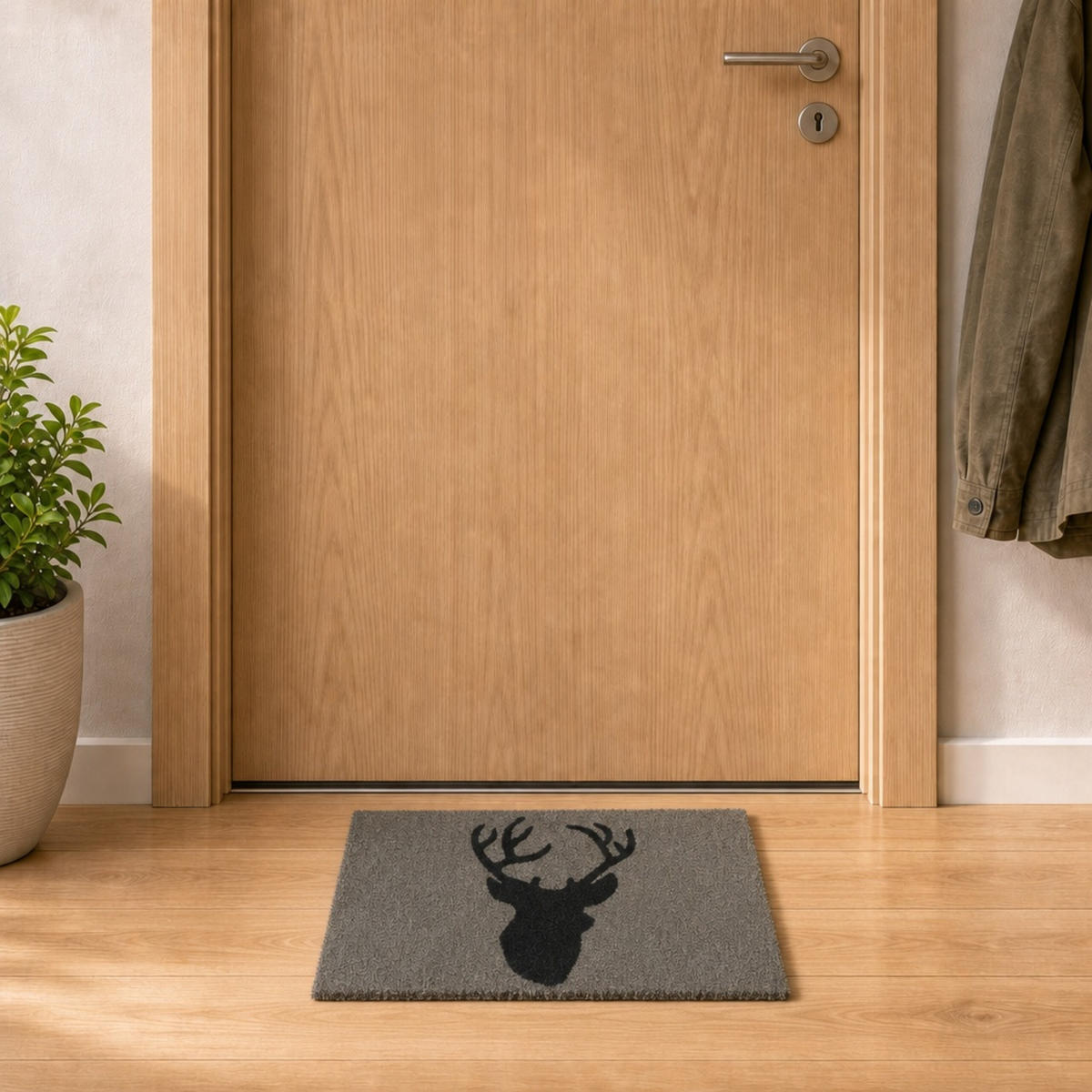 ROHOŽKA Šedá Černá motiv jelena 60x40 cm - šedá, textil/plast (60/40cm) - Relaxdays