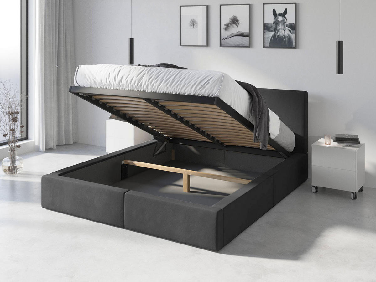 POLSTERBETT Hilton 120x200cm Anthrazit mit Stauraum - Anthrazit, Textil/Metall (120/200cm) - Interbeds
