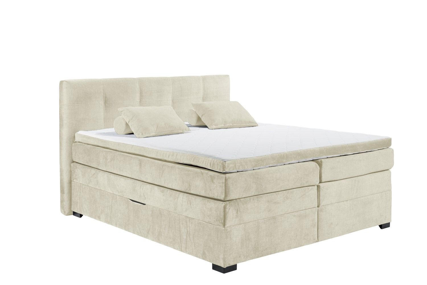 BOXSPRINGBETT inkl. 7-Zonen-Tonnentaschenfederkern-Matratze, Topper, Unterbox und Bettkasten - Beige/Graphitfarben, Holz/Holzwerkstoff (180/200cm) - ed exciting design