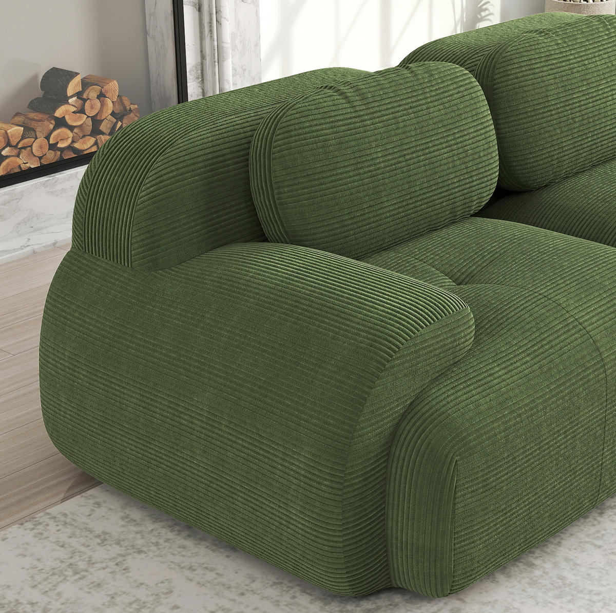 ECKSOFA modular rahmenlos Cordstoff Grün montagefrei - Grün, Kunststoff (178/208cm) - Meubliv
