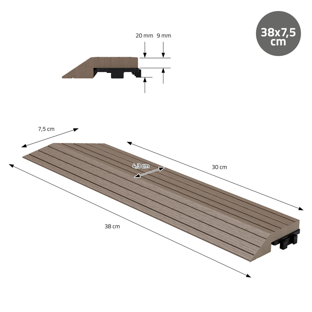 ABSCHLUSSLEISTE WPC Ecke links Dunkelbraun - Dunkelbraun, Holzwerkstoff (38/2/7.5cm) - ML-DESIGN