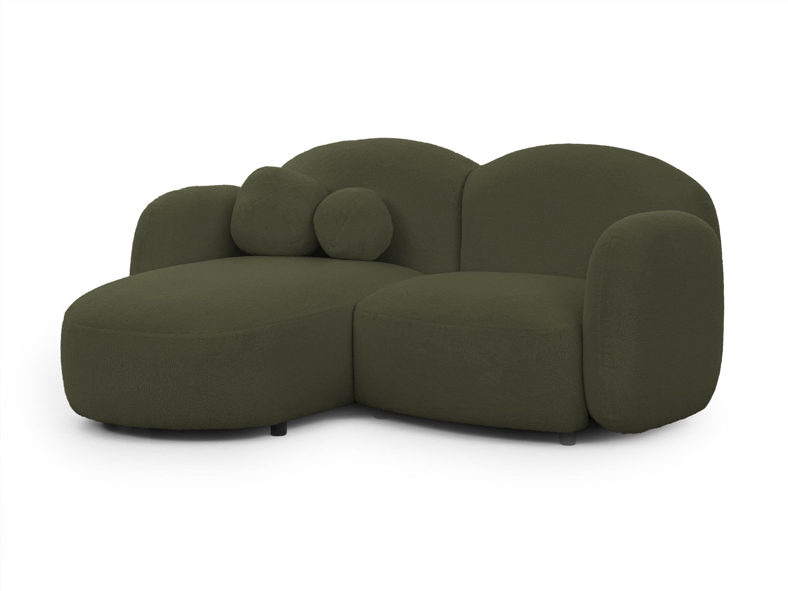 ECKSOFA Nuvola mit abgerundetem Design Grün Bouclé-Stoff - Ottomane Links - Schwarz/Grün, Holz/Kunststoff (190/146cm) - S-Style Möbel