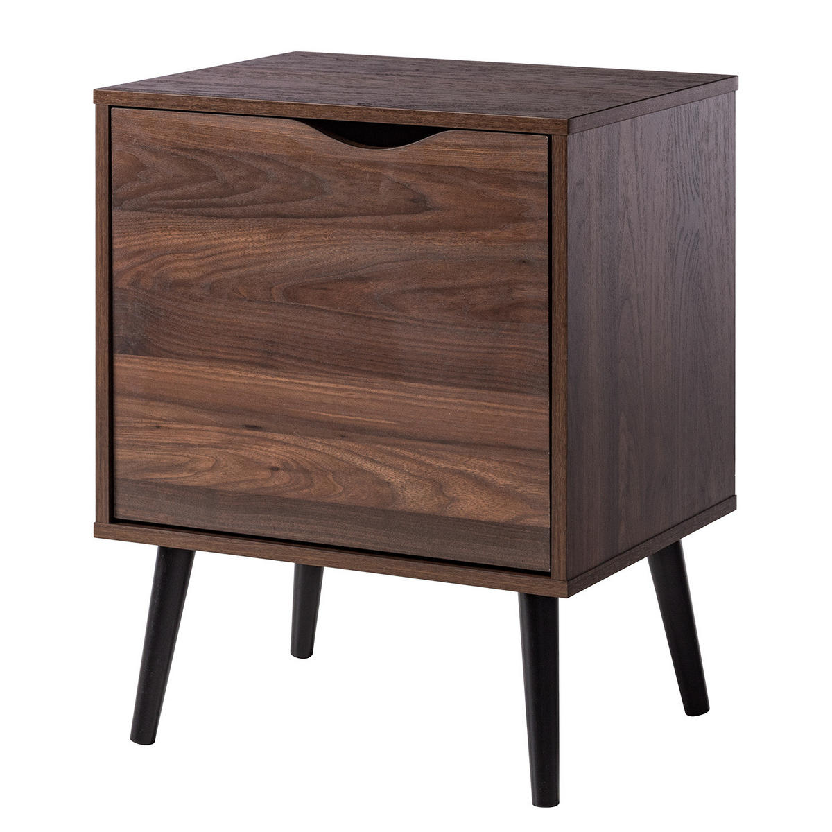 NACHTKOMMODE mit 1 Tür - Walnuss Dekor - Walnussfarben/Schwarz, Holzwerkstoff (50/65/39cm) - home24