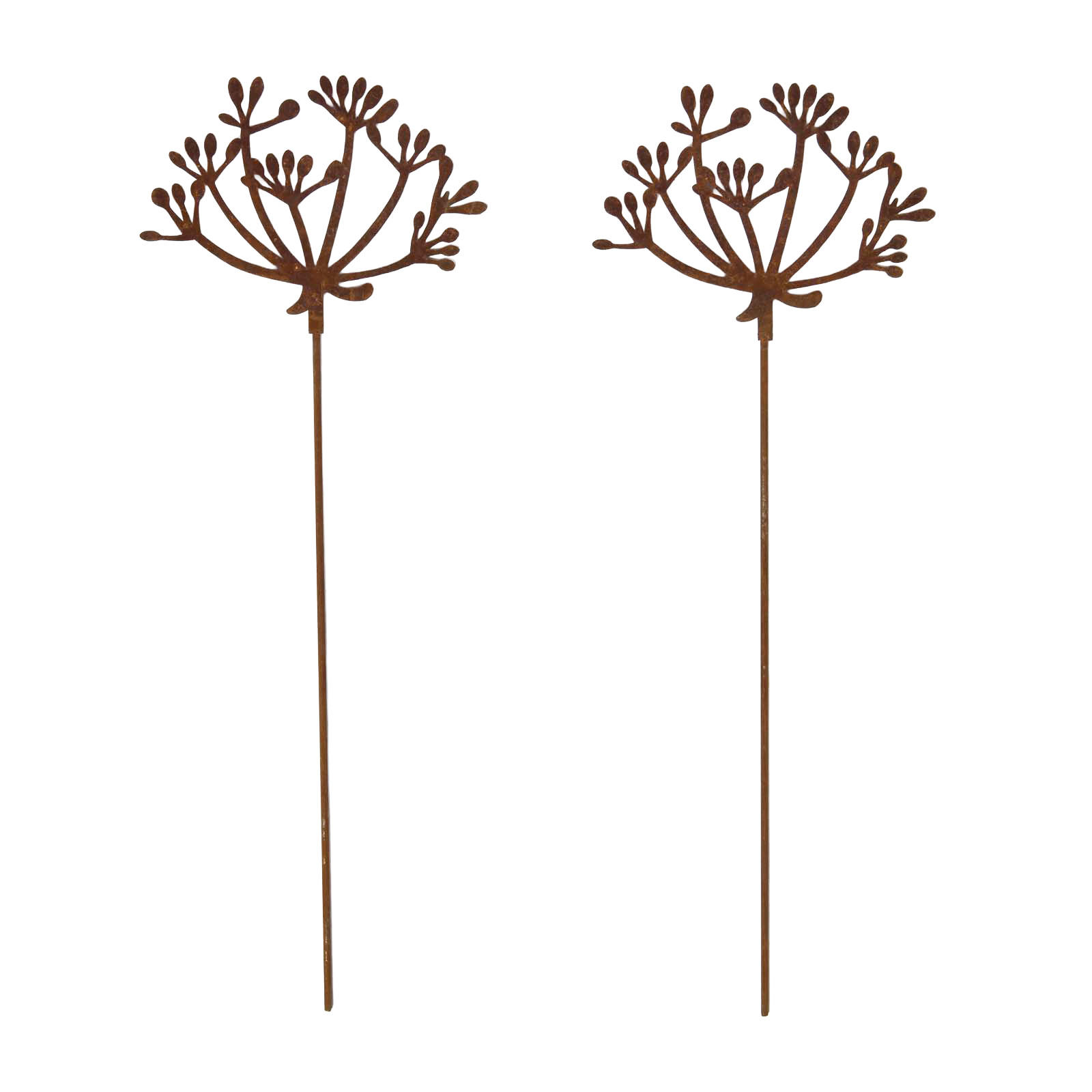 GARTENSTECKER Metall – 2er-Set Wiesenkerbel Gartendeko in Rostoptik - Rotbraun, Metall (37cm) - Homescapes