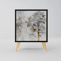 SIDEBOARD FADE IN THE TREES, Schwarz, 57,5x42x75,5 cm, Goldfarbene Metallfüße - Goldfarben/Multicolor, Holzwerkstoff/Metall (57.5/75.5/42cm) - SpaceRebels