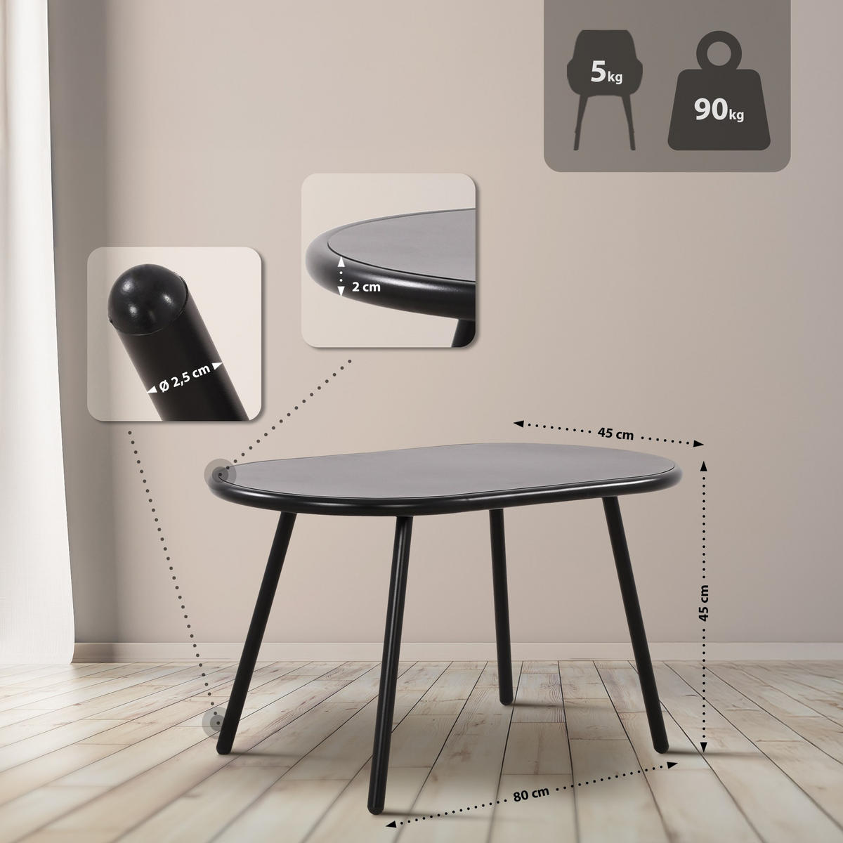GARTENSITZGRUPPE Kunststoff Schwarz (3-teilig) - Schwarz, Kunststoff - CLP