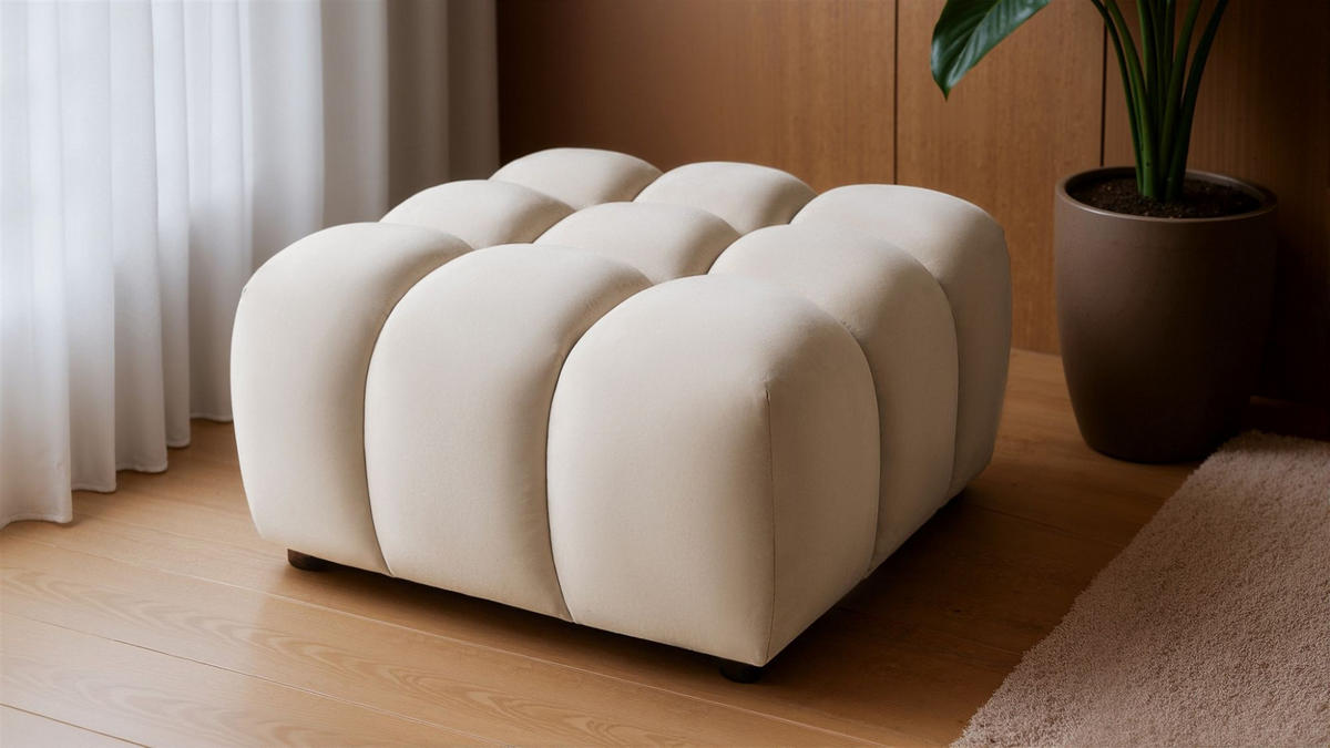 SOFA 3-sitzer Und 1-polsterhocker Flow - Creme, Holzwerkstoff/Textil (288/71/96cm) - Fun Möbel