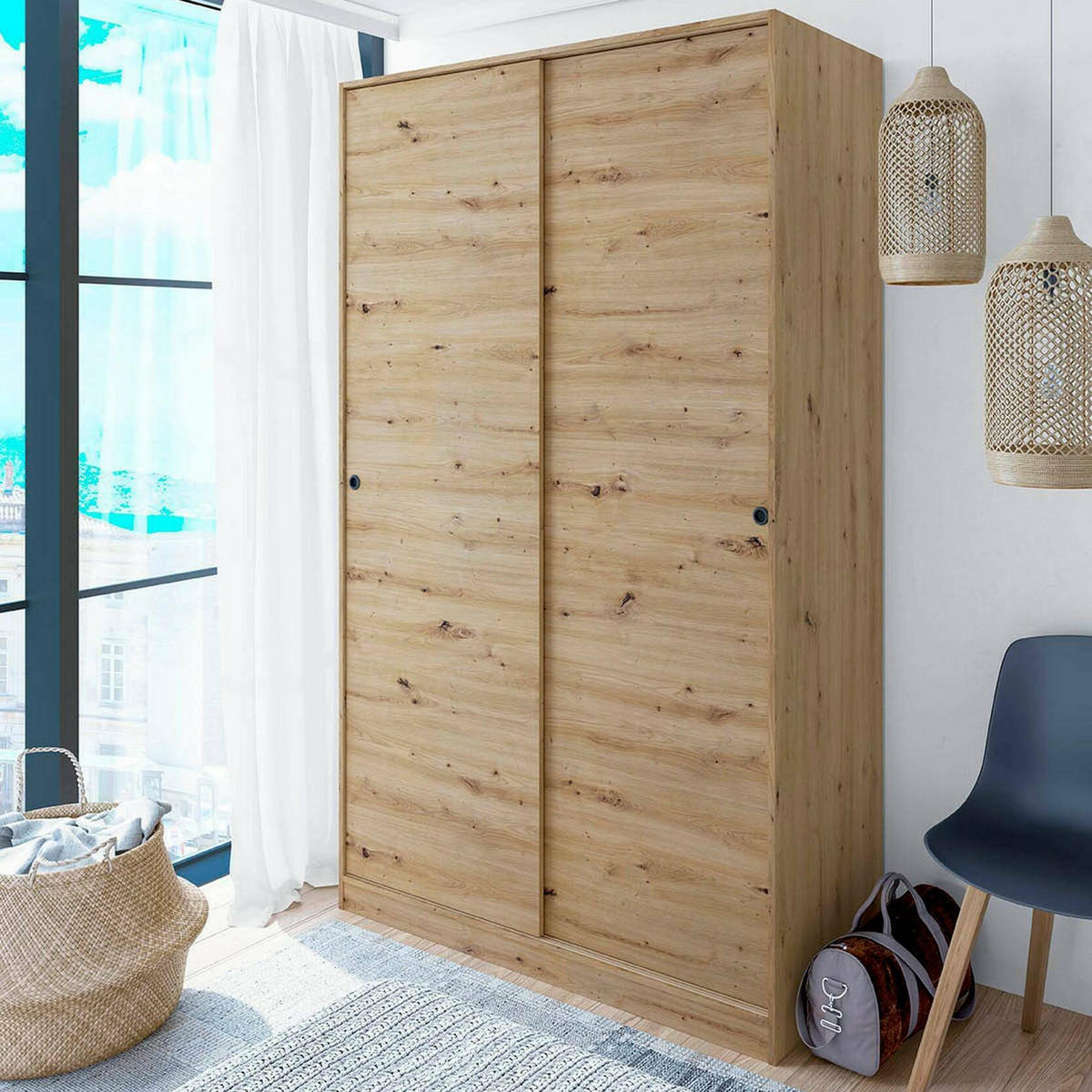 KLEIDERSCHRANK 2 TÜREN Knoteneiche 50/120/200 cm - Braun, Holzwerkstoff (120/200/50cm) - DMORA