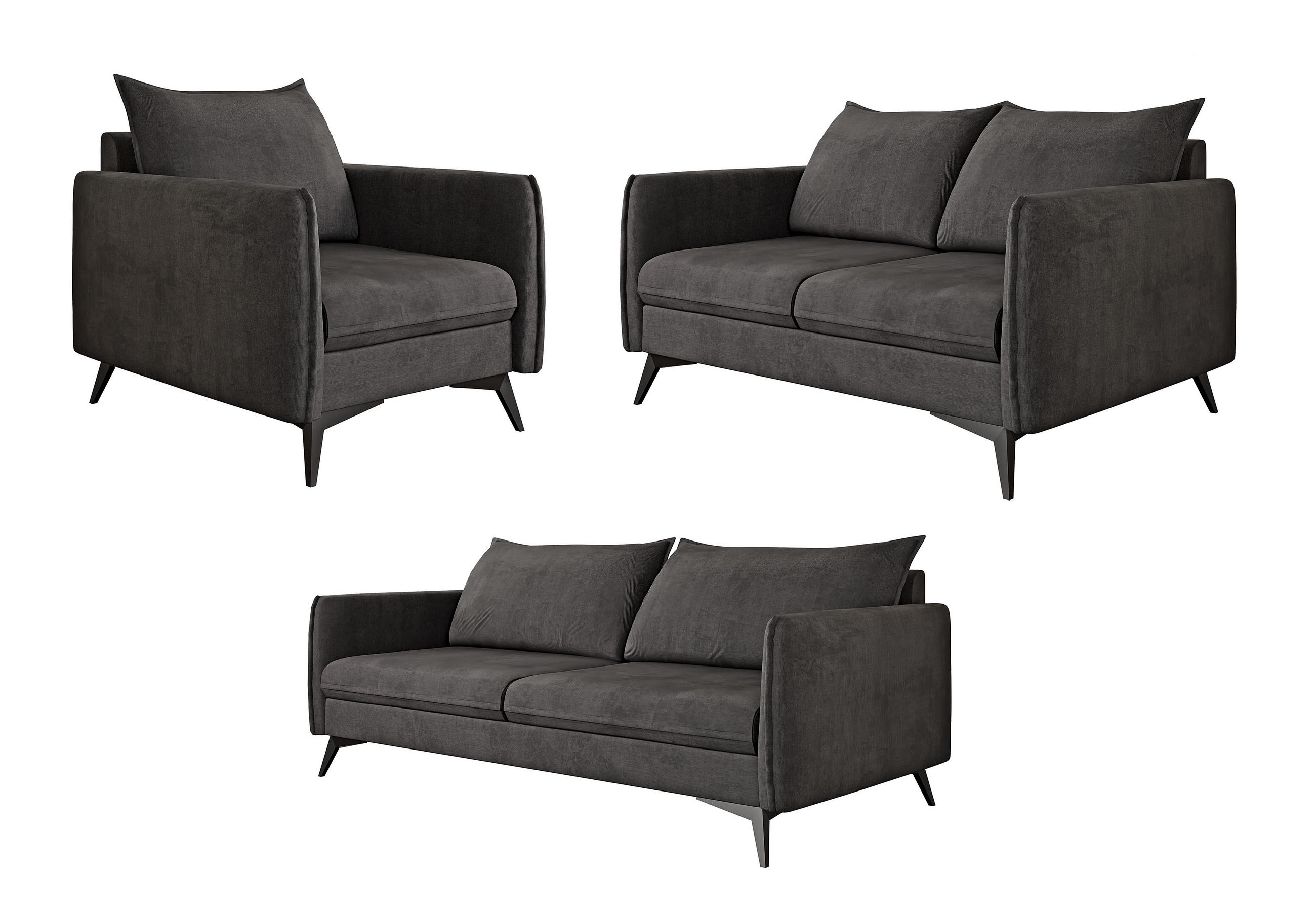 SITZGARNITUR 3+2+1 Pulse Graphit Luxusmikrofaser - Graphitfarben/Schwarz, Holz/Textil (199/86/91cm) - S-Style Möbel