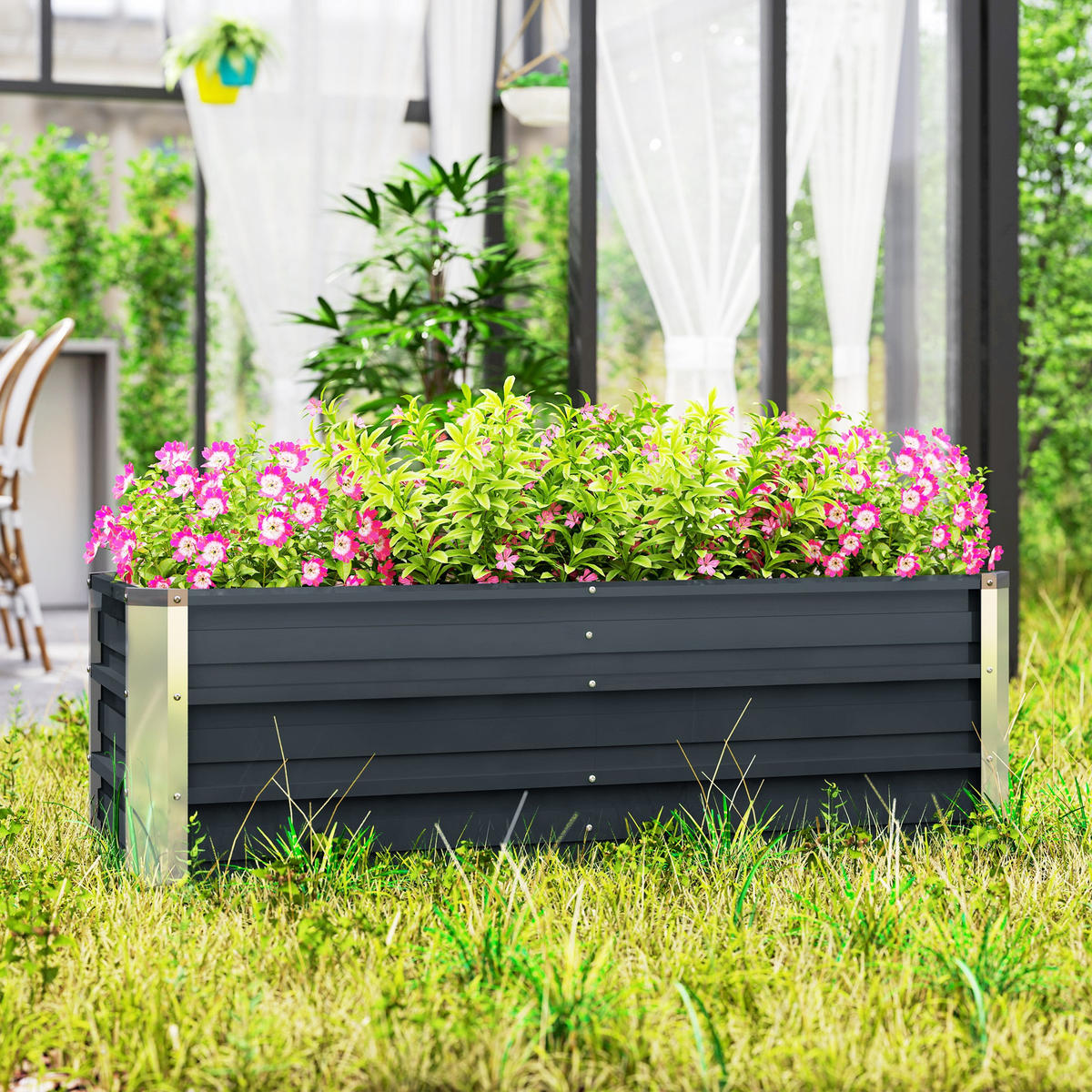 HOCHBEET 125x47x40 cm Stahl grau - Grau, Metall (125/40/47cm) - LEBENLANG