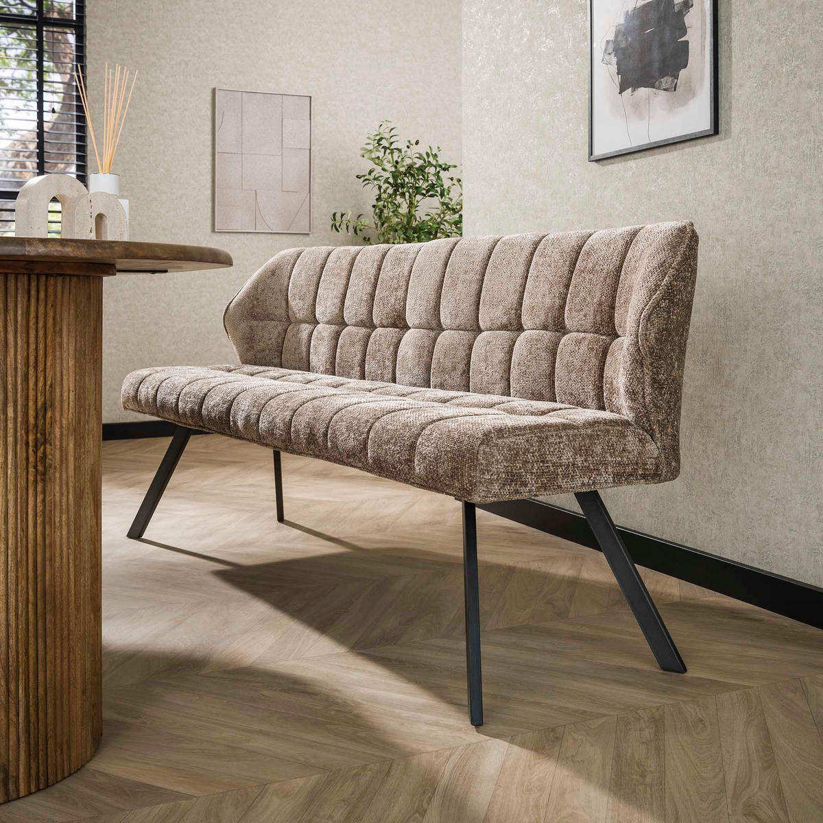 ESSZIMMERBANK Raster Beige 59/180/84 cm - Greige, Textil (180/84/59cm) - Hoyz Collection