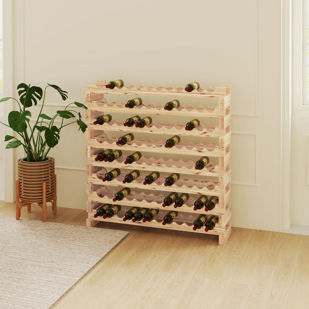 WEINREGAL, Kiefernholz, 8 Ablagen, 96 Flaschen, Holzfarbe, 114x28x113,5cm - Multicolor, Metall (114/113.5/28cm) - FORIOUS