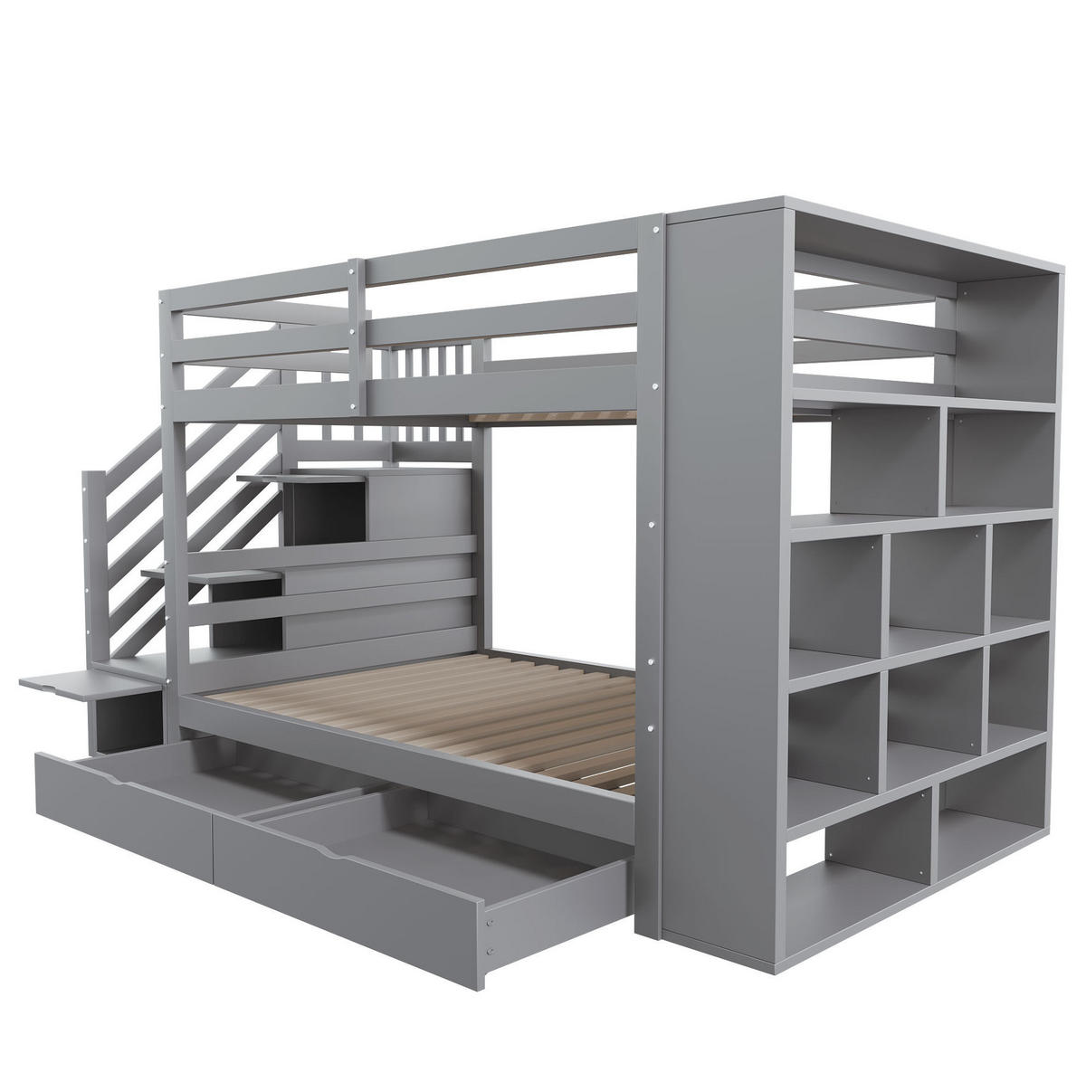 ETAGENBETT mit Stauraum und Sicherheitstreppe 90x200 cm Grau - Grau, Holzwerkstoff (90/200cm) - Beauniv