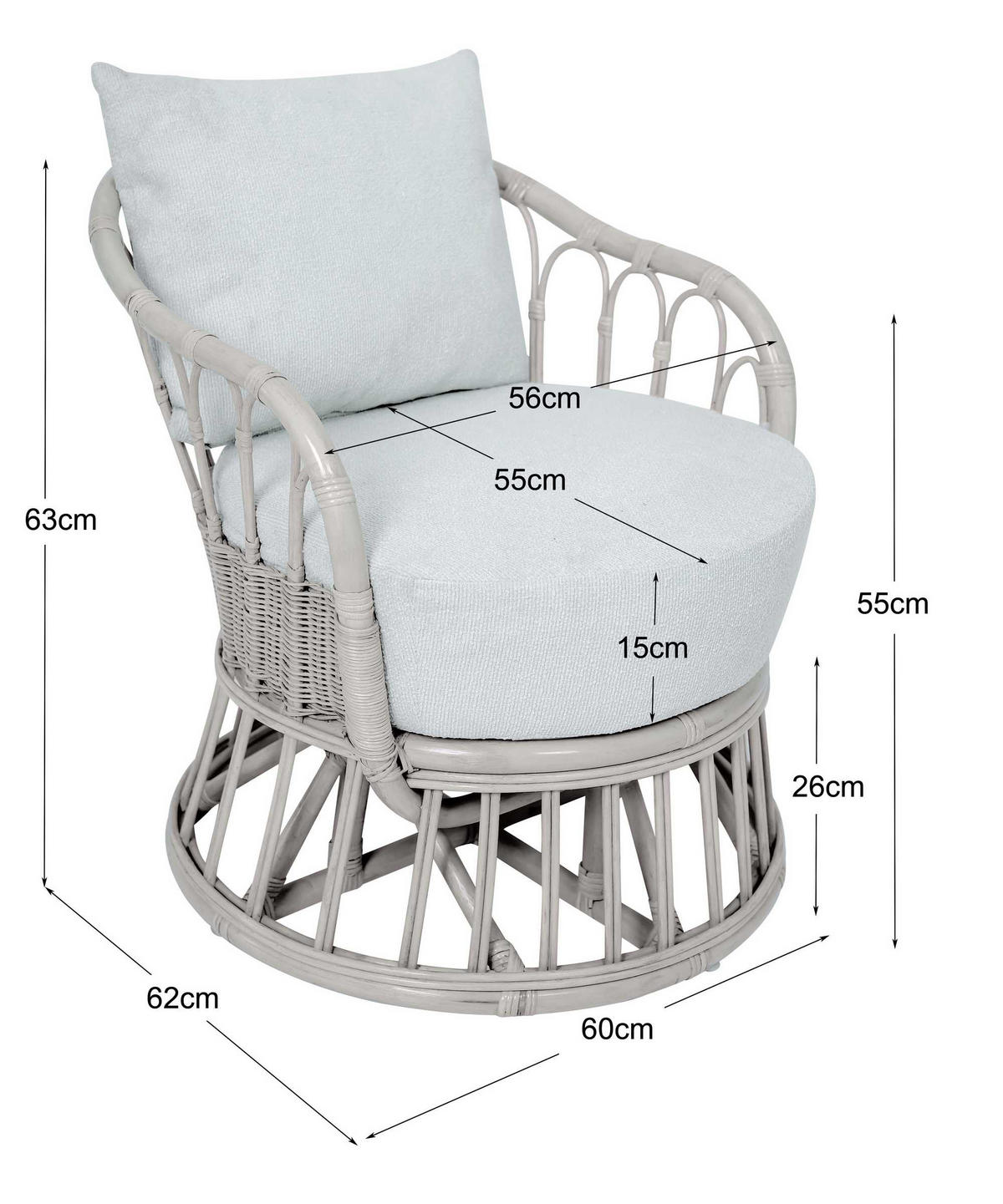 SESSEL Rattan Beige - Braun, Holz (60/63/62cm) - Nordlys