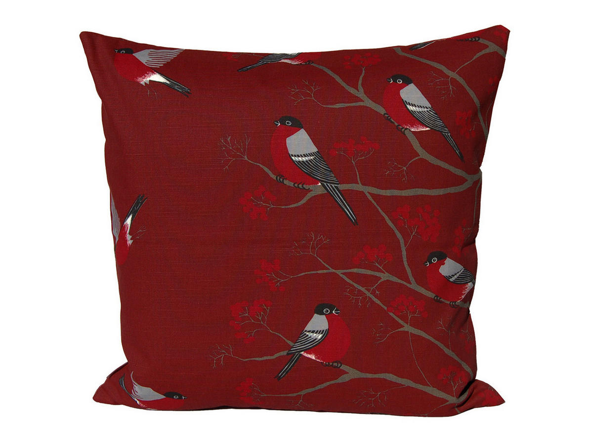 KISSENHÜLLE Beeren Vögel Baumwolle marsala 50/50 cm - Rot, Textil (50/50cm) - beties Heimtextil