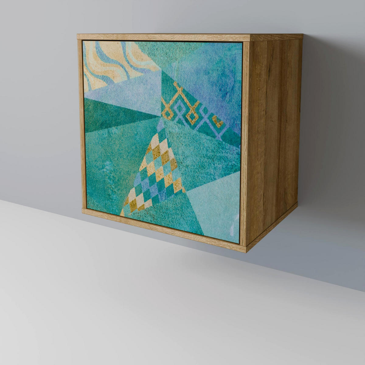 SIDEBOARD SPECTRUM SPLENDOR, Eichefarben, 57,5x42x72,5 cm, Schwarze Metallfüße - Eichefarben/Multicolor, Holzwerkstoff/Metall (57.5/72.5/42cm) - SpaceRebels