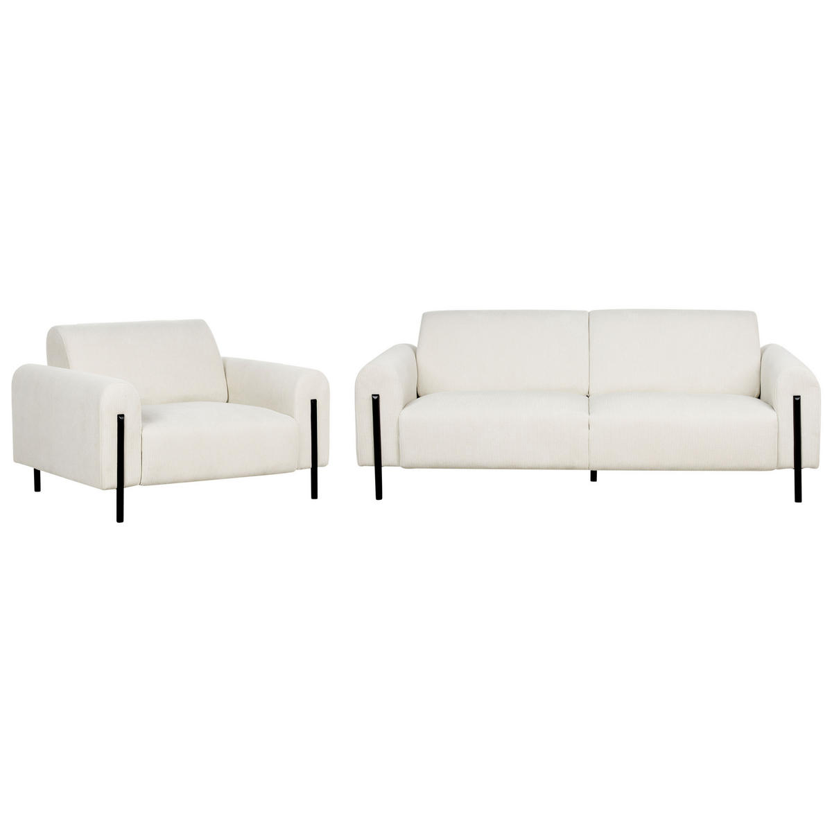 4-SITZER-SOFA Set Cord cremeweiß Askim - Schwarz/Weiß, Textil (122/122/207cm) - Beliani