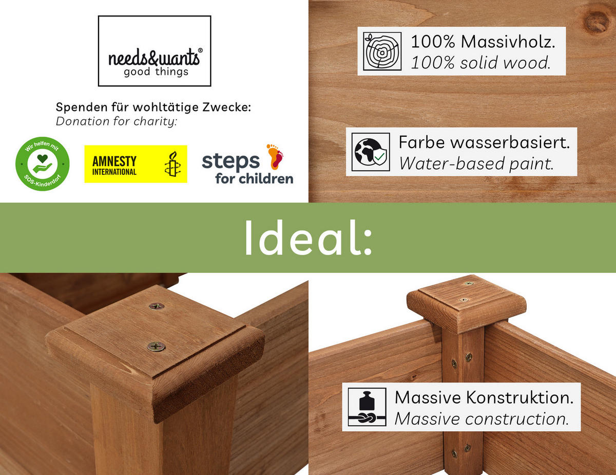 HOCHBEET Steppy1 - Braun, Holz (123.5/80/123.5cm) - needs&wants