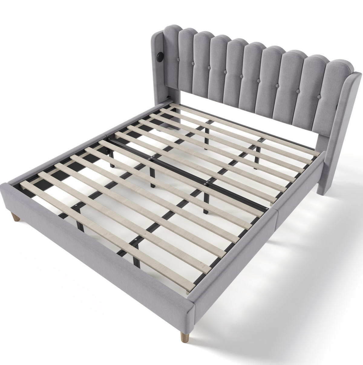 POLSTERBETT 180/200 cm Grau aus Leinen mit USB- und Typ-C-Ladefunktion - Grau, Textil (180/200cm) - OKMYHOME