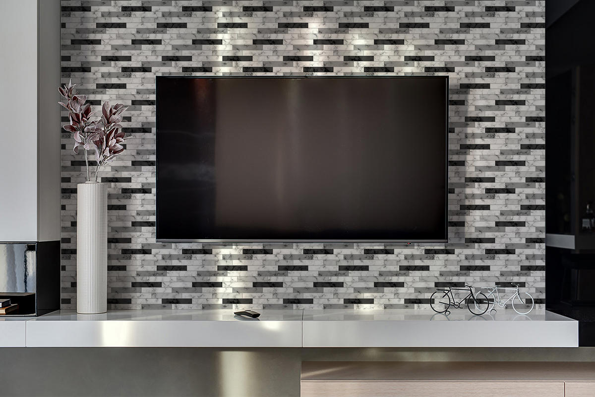 WANDPANEEL 100 x 50 cm Marmorfliesen - Schwarz/Weiß, Textil (100/1.6/50cm) - TULUP