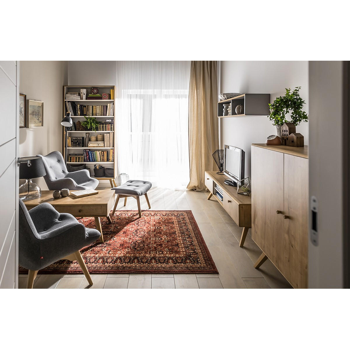 SIDEBOARD mit 2 Türen und 6 inneren Regalen L120 cm - NATURE - Eichefarben, Holzwerkstoff (40/117/120cm) - Calicosy