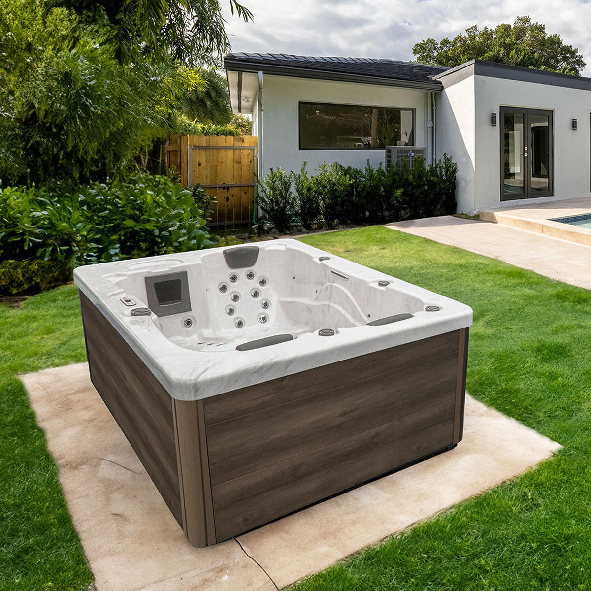 OUTDOOR WHIRLPOOL WHITE MARBLE - Ohne Treppe und Abdeckung, Nussbraun - Braun, Kunststoff (160/80/210cm) - Home Deluxe