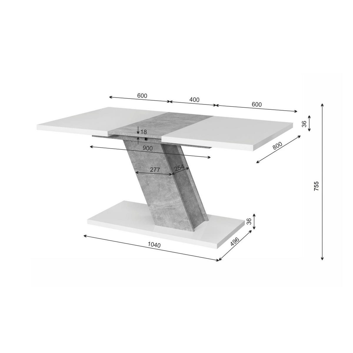 ESSTISCH Kross Beton Optik + Weiß matt - Weiß, Holzwerkstoff (80/120/75cm) - Vladon