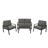 LOUNGESET Kilbride - 4-teilig (1x 2-sitzer Sofa mit Polster, 2x 1-sitzer Lehnenessel mit Polster, 1x Kaffeetisch), Aluminium - Grau, Metall - TPFGarden