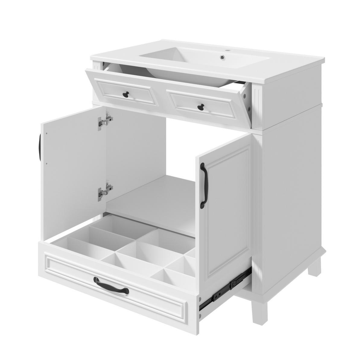 WASCHTISCHKOMBI 77/46/86 cm weiß aus Keramik und MDF mit 9 Fächern - Weiß, Keramik (77/86/46cm) - OKWISH