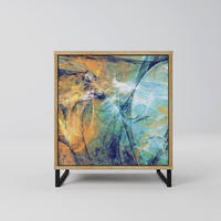 SIDEBOARD ABSTRACT THOUGHTS, Eichefarben, 57,5x42x67,5 cm, Schwarze Metall-Rahmenfüße - Eichefarben/Multicolor, Holzwerkstoff/Metall (57.5/67.5/42cm) - SpaceRebels