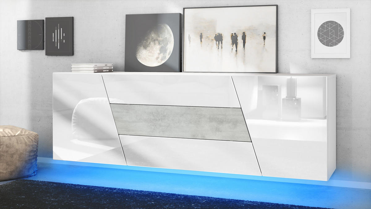 SIDEBOARD Houston Beton Oxid Optik - Hellgrau, Holzwerkstoff (178/57.5/38.5cm) - Vladon